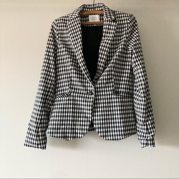 Maison d'Amelie Gingham Check‎ One Button Blazer Black White Size XS - Picture 1 of 8